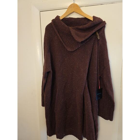 Cynthia Rowley Sweater Women's 1X Wrap Cardigan Wool/Acrylic Blend Toggle Maroo - Picture 5 of 12